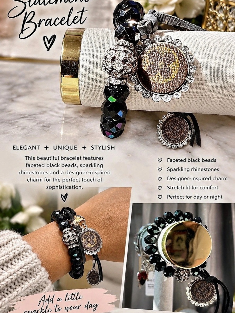 Statement Black & Gold Charm Bracelet NWT
